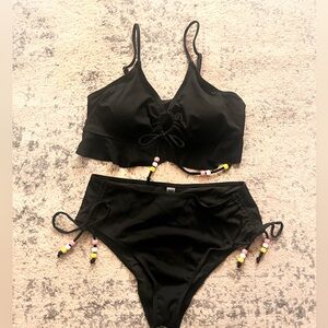 Black Bikini Set with Beaded Accents